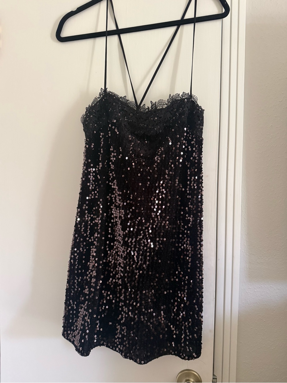 Free People Black Lace Sequin Slip Dress